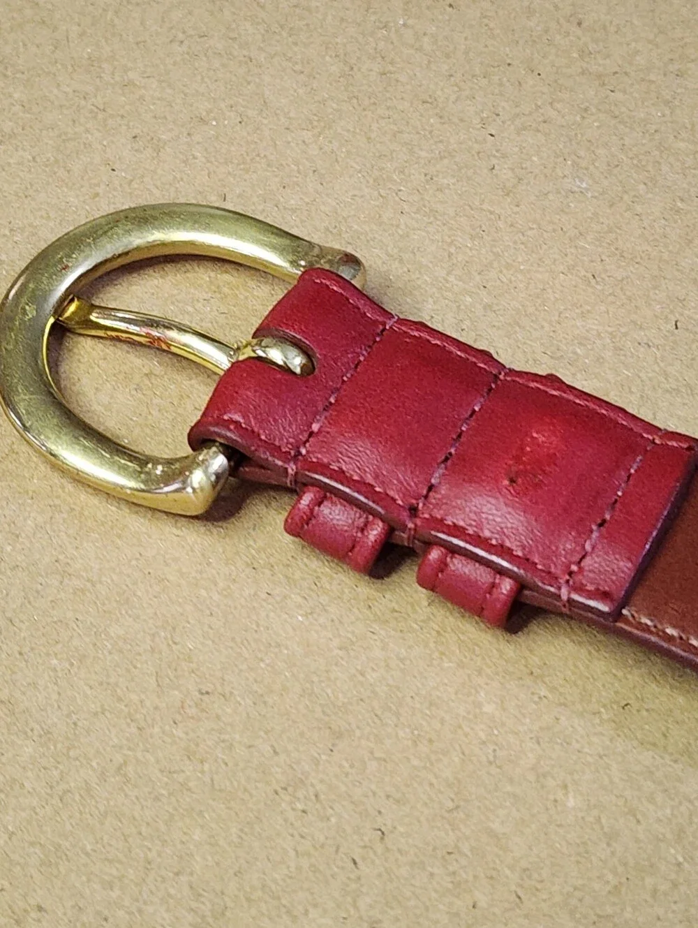 Vintage Coach Belt Red 8400 Tanned Cowhide Solid Brass Buckle Sz. Med. 1